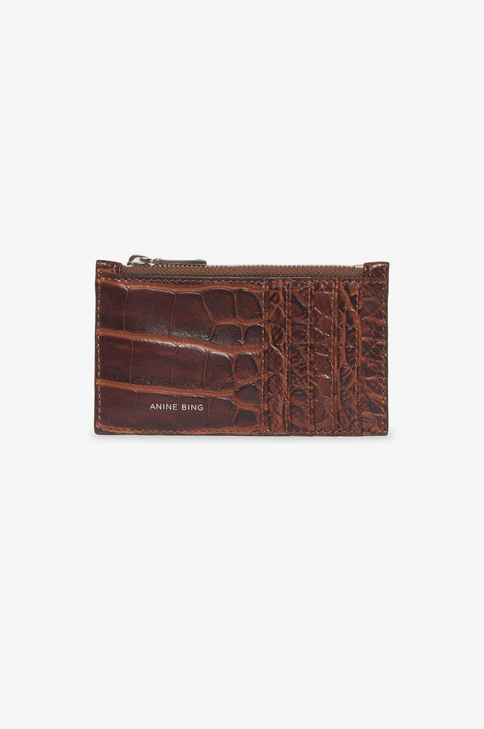 Anine Bing Luca Card Holder Brown Croco Maple